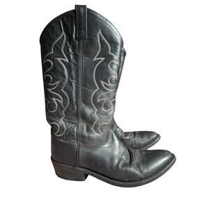 Old West Black Leather Round Toe Western Boots Men's Size 9.5 D Cowboy Boho